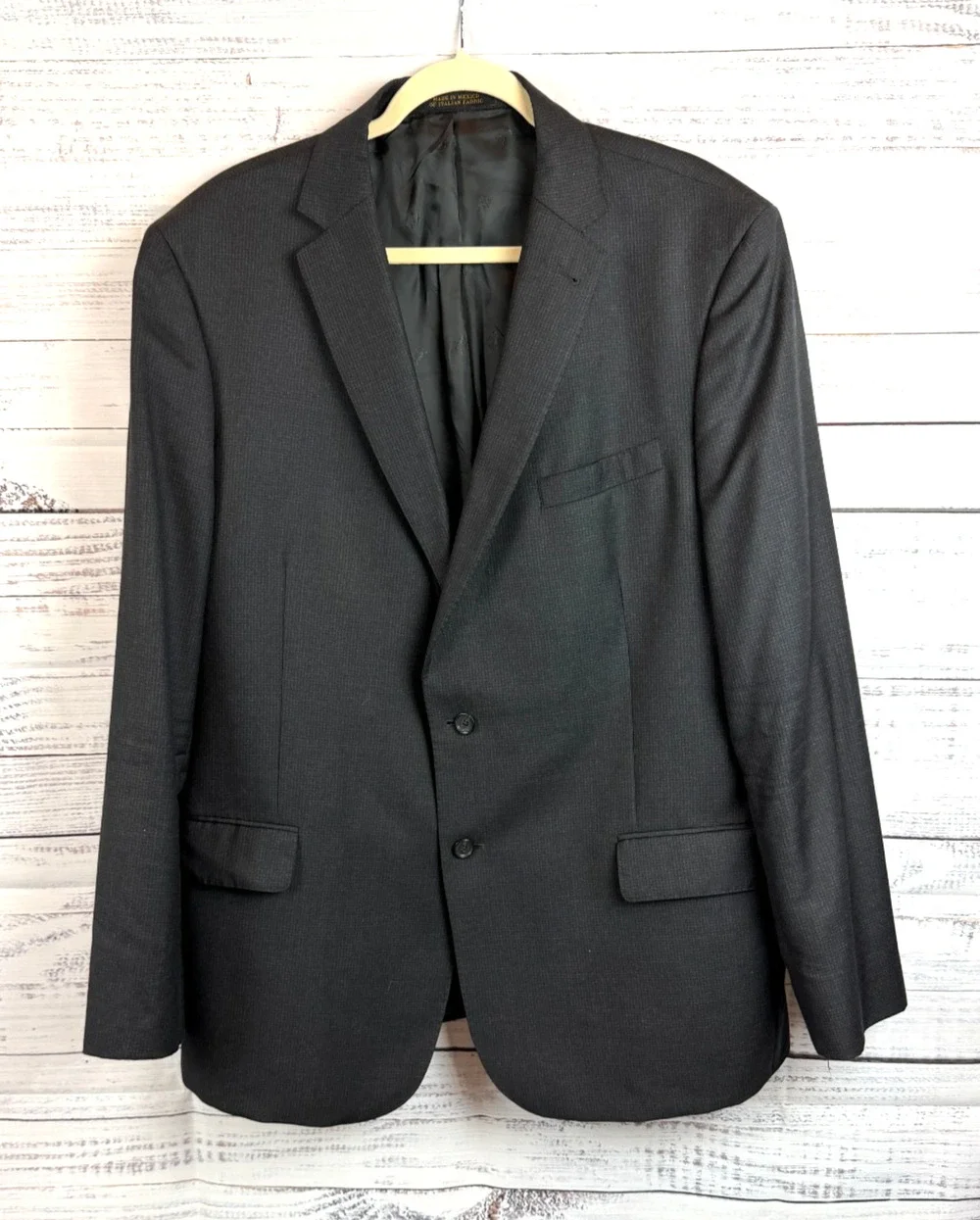 JOS. A. BANK RESERVE gray black check 100% wool mens jacket blazer 48L